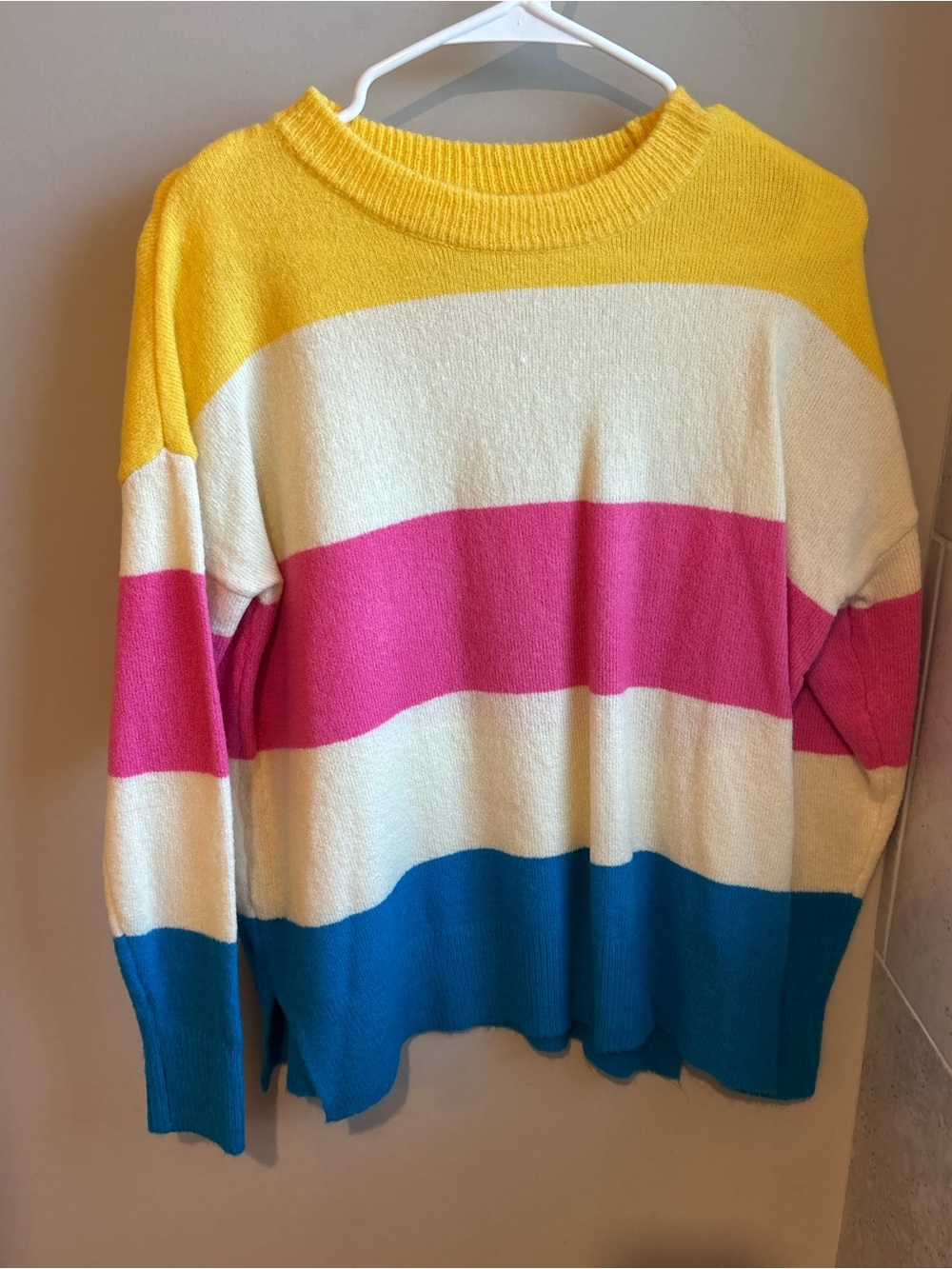 Sew In Love Striped Crewneck Sweater in Yellow, Cream, Pink & Blue